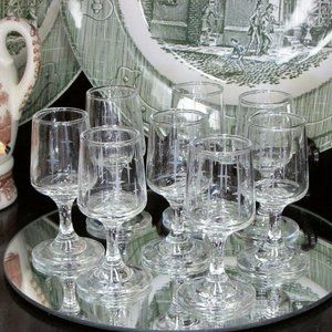 8 Vintage Liqueur Glasses Small Cordial Goblets Barware Star Pattern